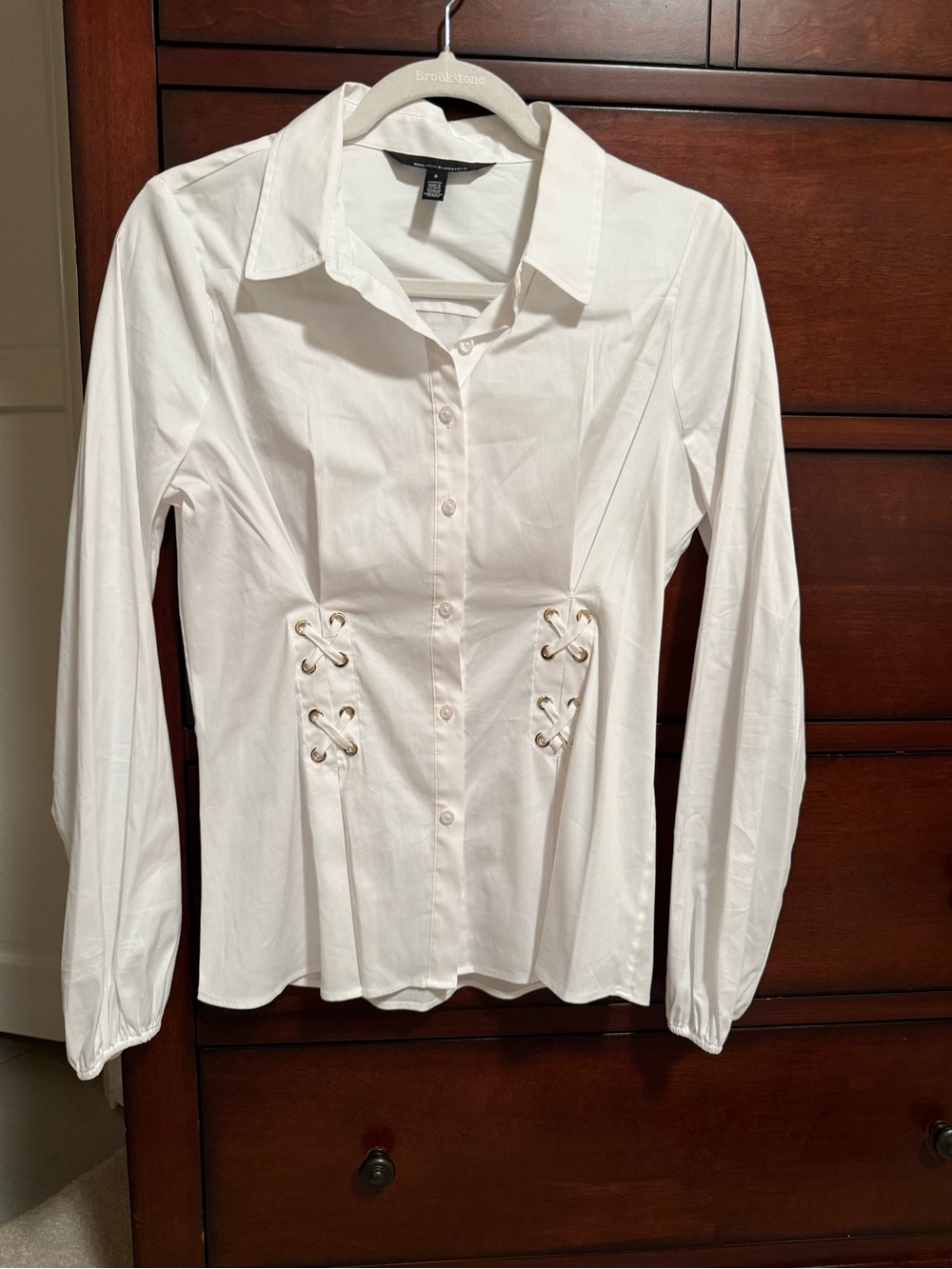 White House Black Market White Lace-Up Button Down Shirt
